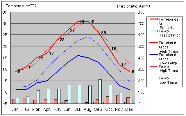 Torrejon de Ardoz Temperature Graph