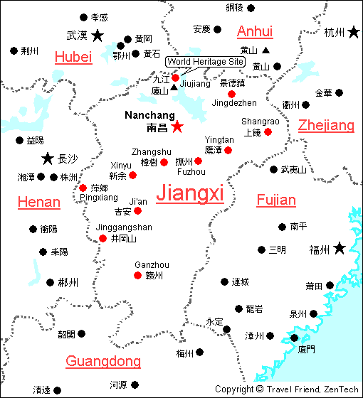Map of Jiangxi