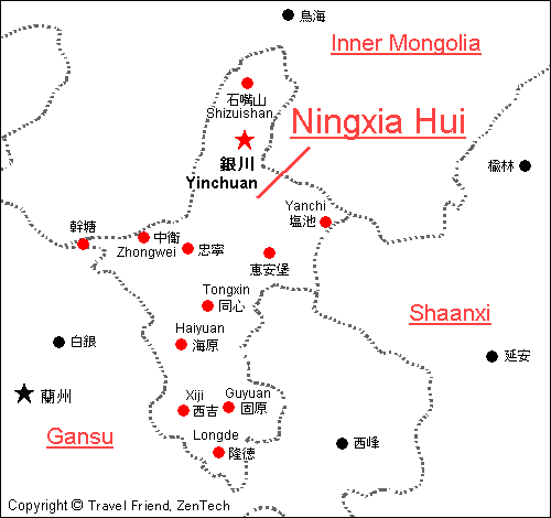 Map of Ningxia Hui