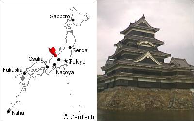 Nagano map and Matsumoto castle photograph