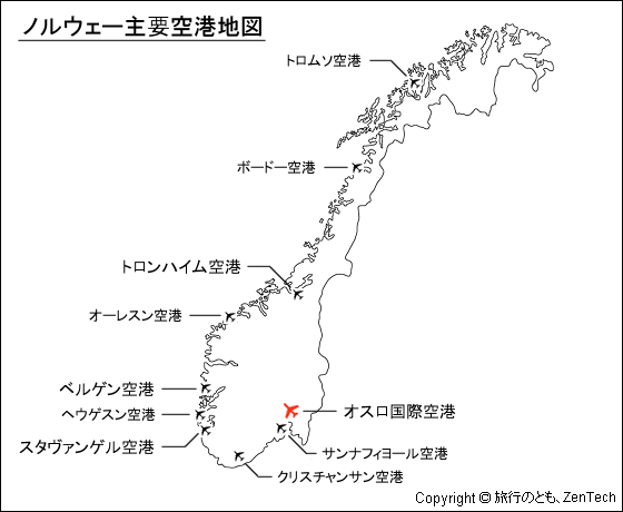 ノルウェー主要空港地図