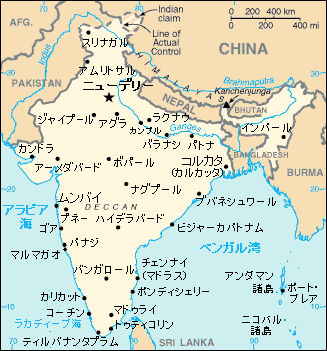 日本語版のインド地図
