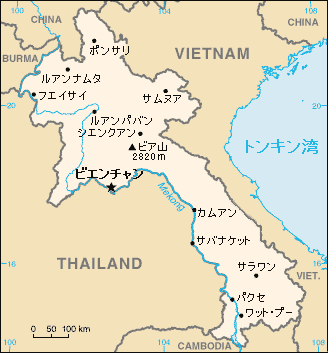 主要都市が記された日本語版のラオス地図