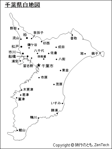 都市名入り千葉県白地図