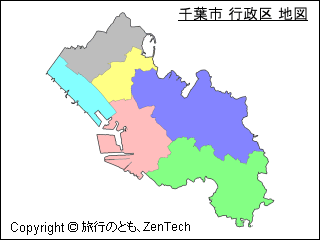 色付き千葉市 行政区 地図（小サイズ）