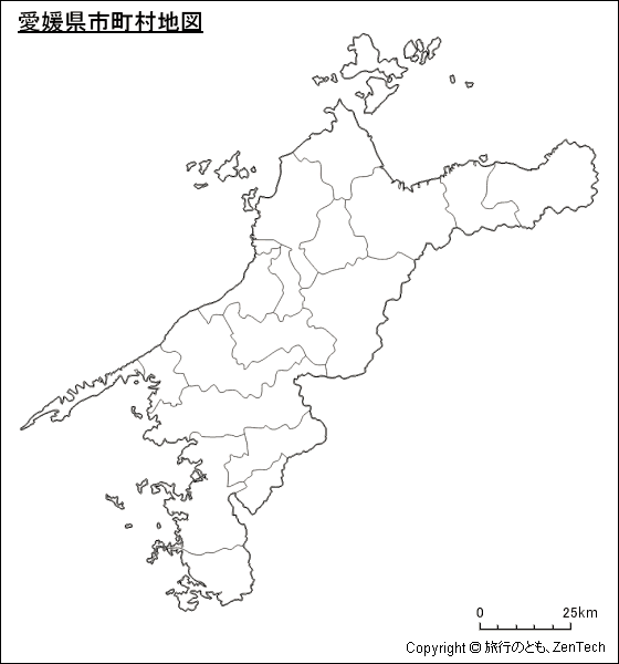 市町村境界線のみ愛媛県市町村地図
