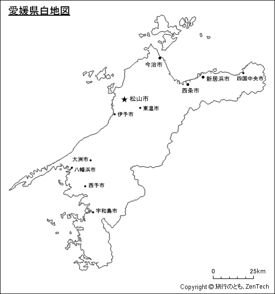 都市名入り愛媛県白地図