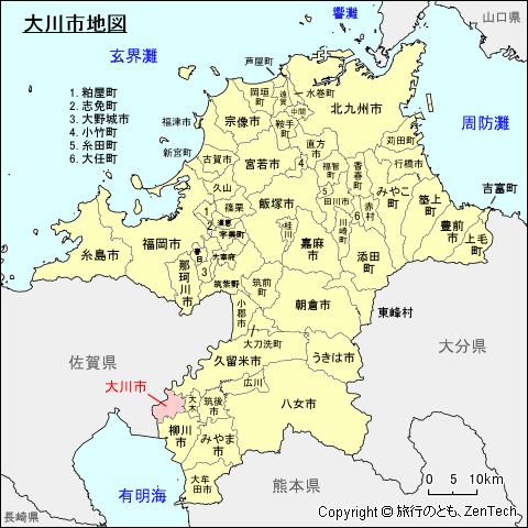 福岡県大川市地図