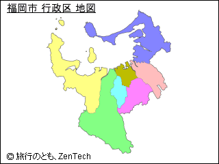 色付き福岡市 行政区 地図（小サイズ）