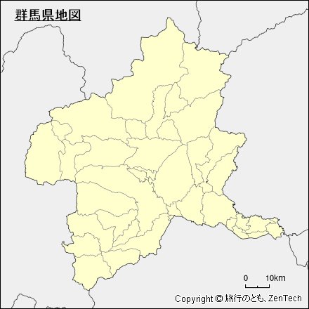 市町村境界線入り群馬県地図