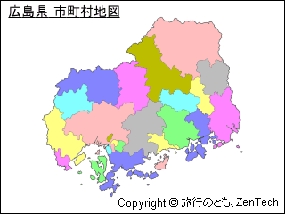 色付き広島県 市町村地図（小サイズ）