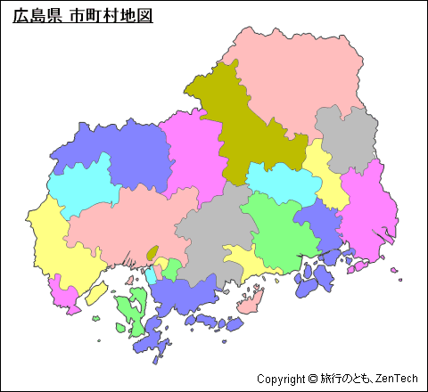 色付き広島県 市町村地図（中サイズ）