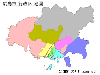 色付き広島市 行政区 地図（小サイズ）