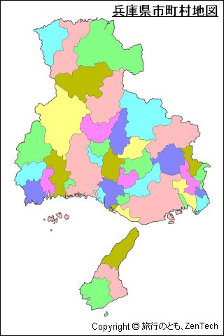 色付き兵庫県 市町村地図（中サイズ）