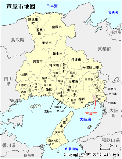 兵庫県芦屋市地図