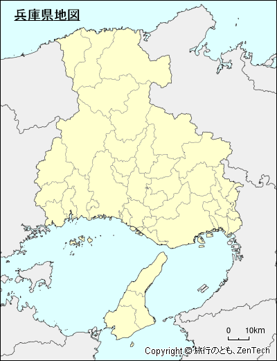 市町村境界線入り兵庫県地図