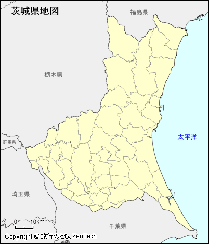 市町村境界線入り茨城県地図