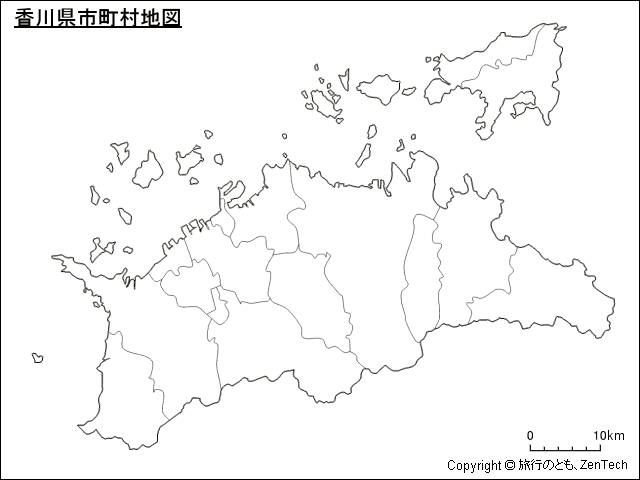 市町村境界線のみ香川県市町村地図