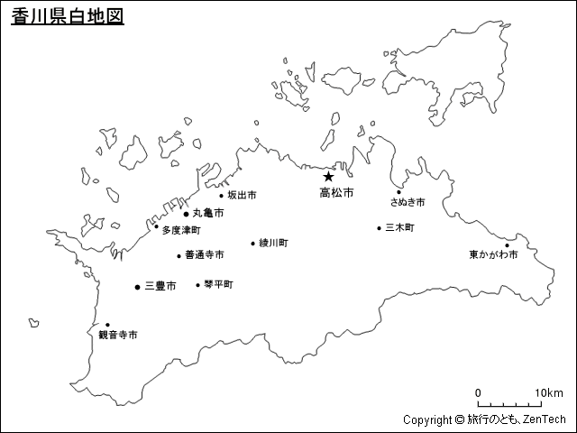 都市名入り香川県白地図