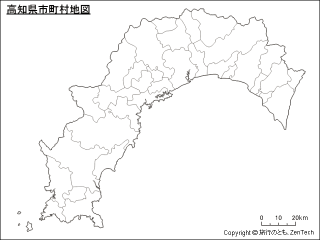 市町村境界線のみ高知県市町村地図