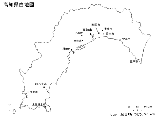 都市名入り高知県白地図
