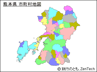 色付き熊本県 市町村地図（小サイズ）