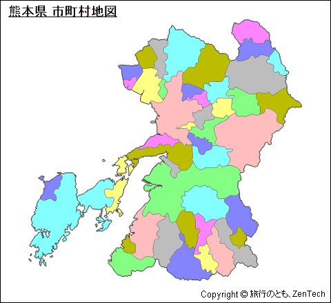 色付き熊本県 市町村地図