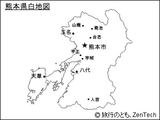 都市名入り熊本県白地図（小サイズ）