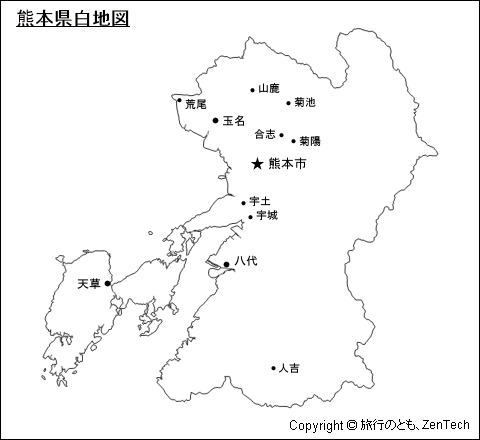 都市名入り熊本県白地図
