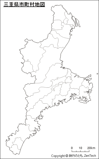 市町村境界線のみ三重県市町村地図