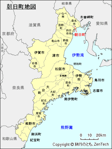 三重県における朝日町の位置が判る地図