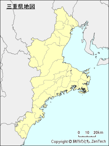 市町村境界線入り三重県地図