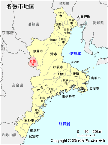 三重県名張市地図