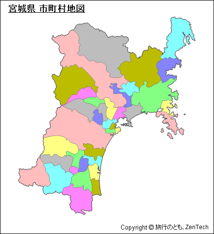 色付き宮城県 市町村地図