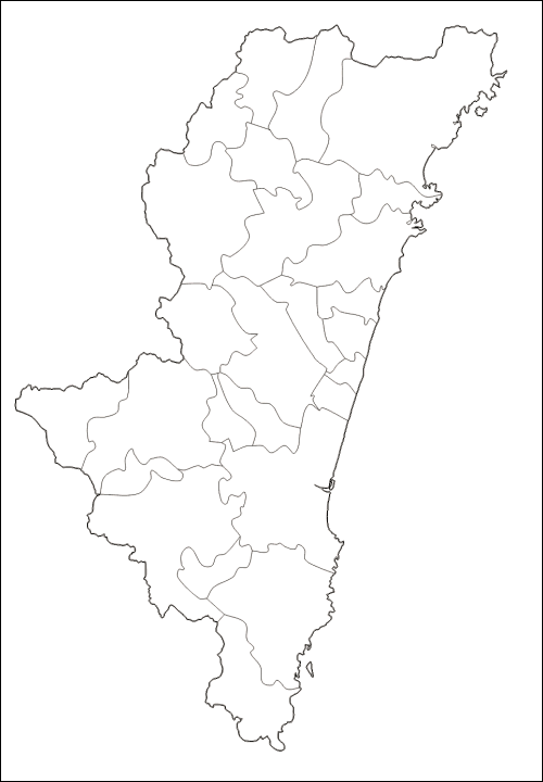 市町村境界線のみ宮崎県市町村地図
