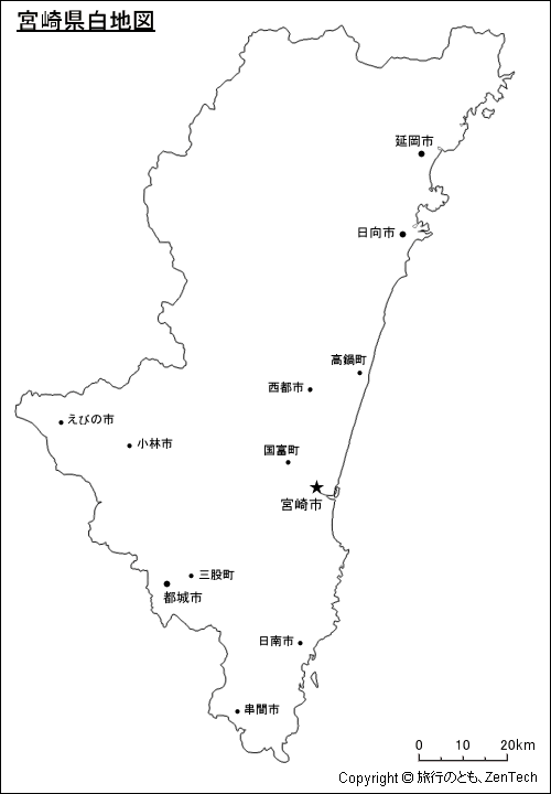 都市名入り宮崎県白地図