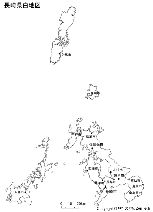都市名入り長崎県白地図