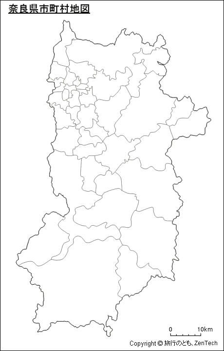 市町村境界線のみ奈良県市町村地図