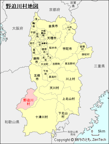 奈良県野迫川村地図