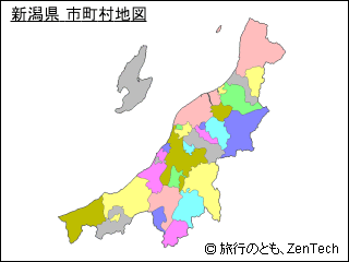 色付き新潟県 市町村地図（小サイズ）