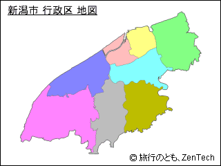 色付き新潟市 行政区 地図（小サイズ）