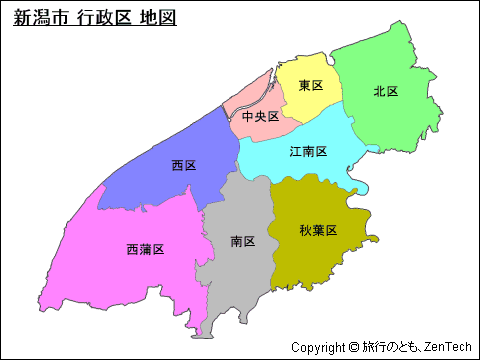 Wards map of Niigata city with color 480x360 - 【格安あり】新潟の個室ありレンタルオフィス5拠点！利用目的別におすすめを判断！