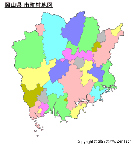色付き岡山県 市町村地図