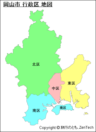 色付き岡山市 行政区 地図