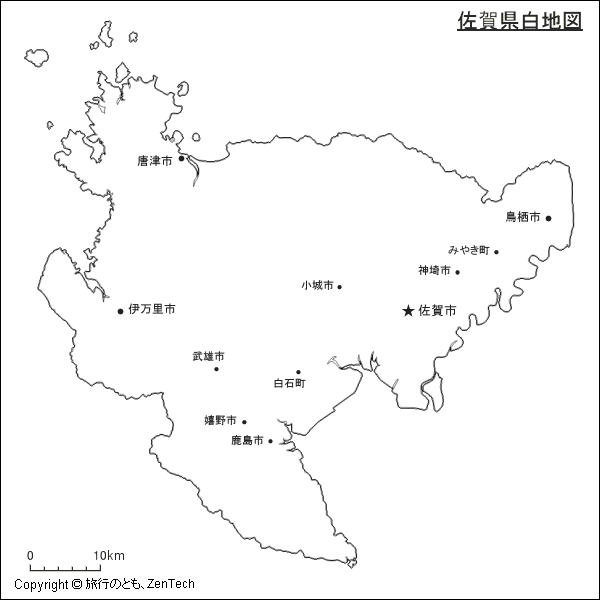 都市名入り佐賀県白地図