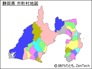 色付き静岡県 市町村地図（小サイズ）