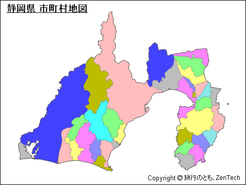 色付き静岡県 市町村地図