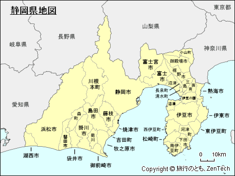 市町村名入り静岡県地図