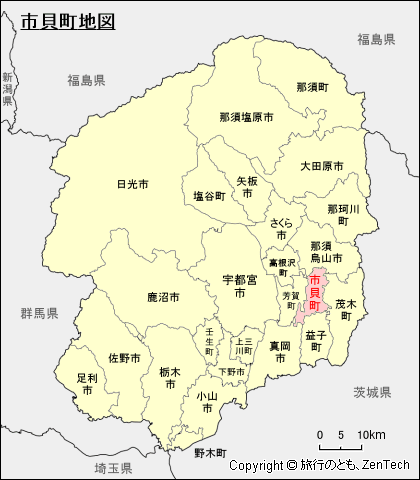栃木県市貝町地図
