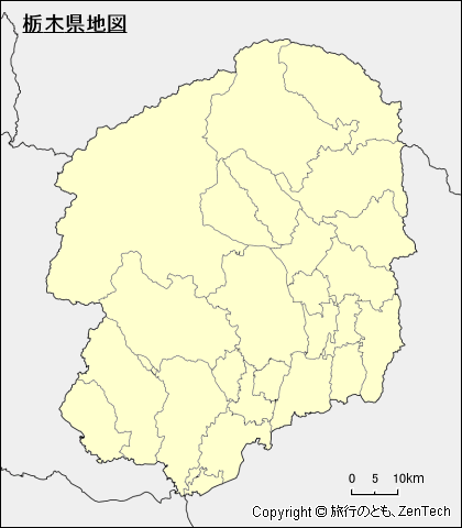 市町村境界線入り栃木県地図